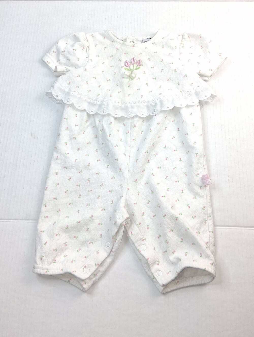 Vintage Sesame Street White Pink Rose Bud Short Sleeve Pants Romper